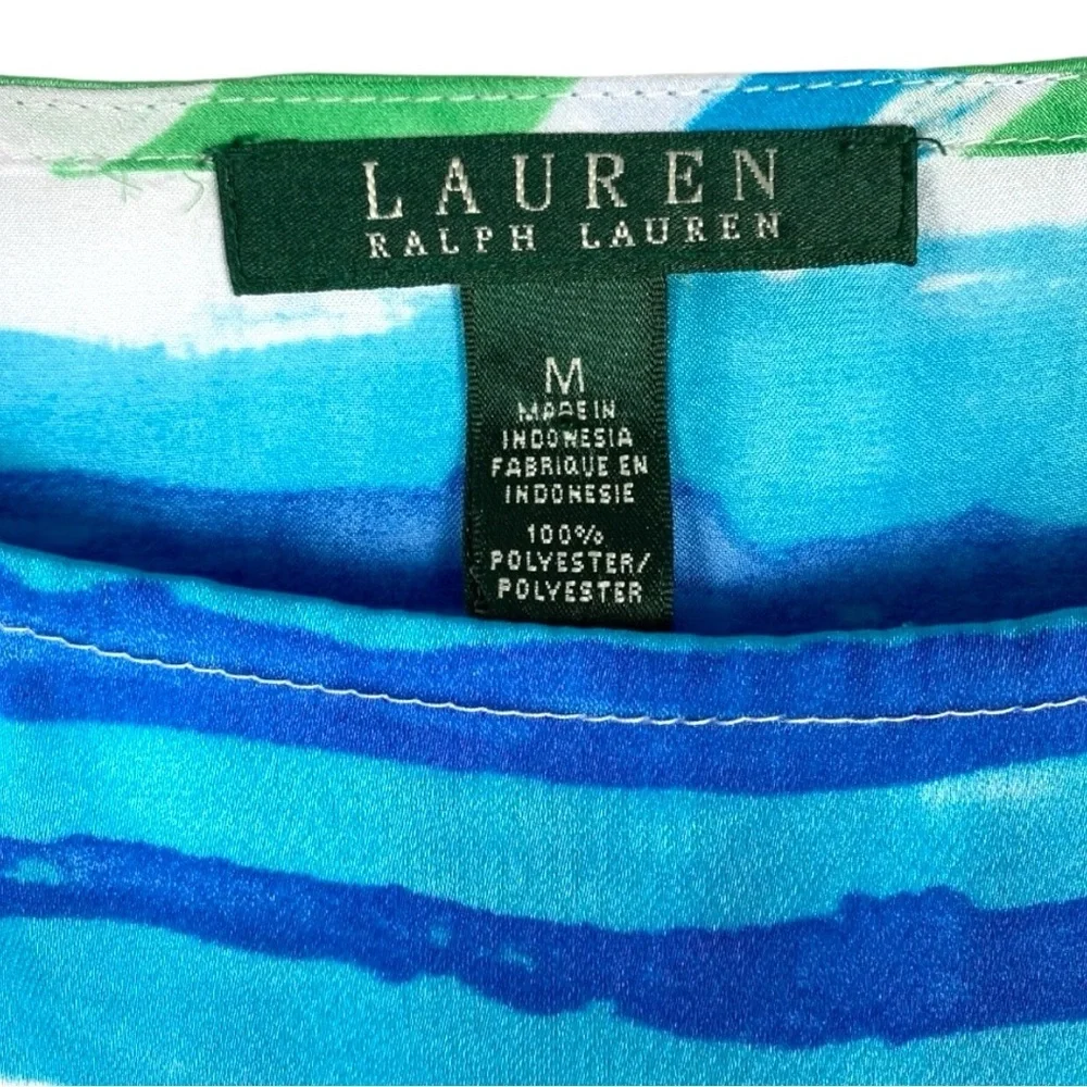 LRL Lauren Ralph Lauren Size M Watercolor Striped 3/4 Bell Sleeve Polyester Top - Picture 5 of 5